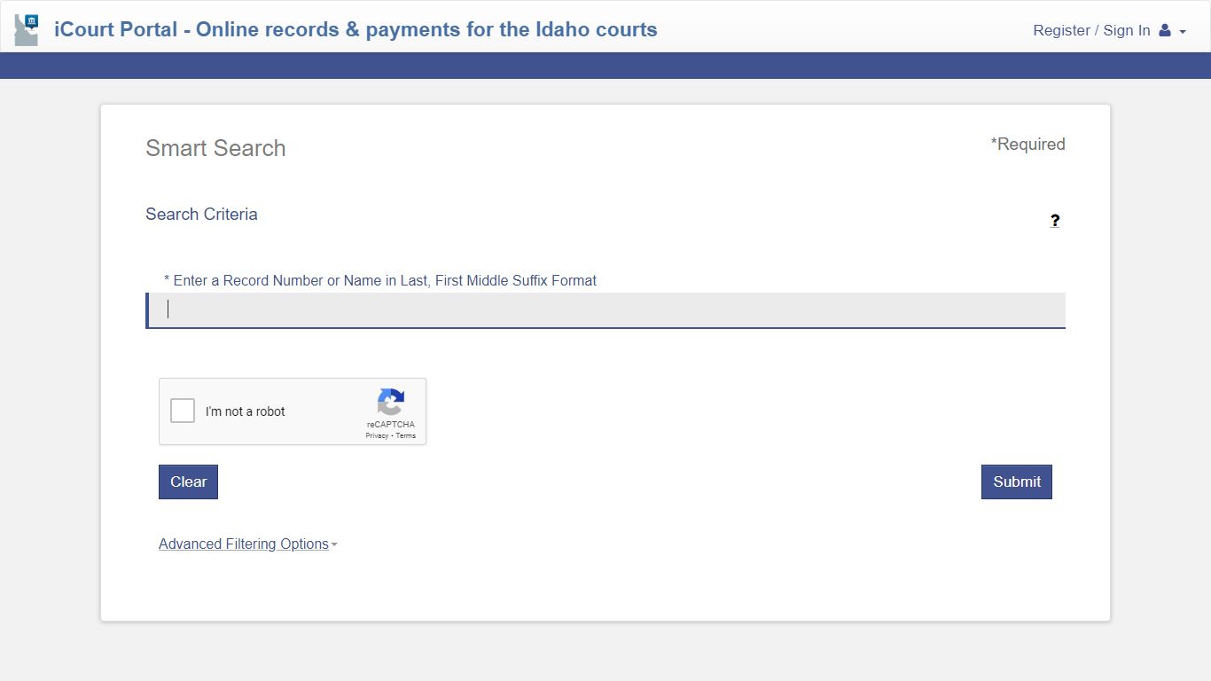 Smart Search - Online records & payments for the Idaho courts